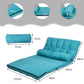 Blue 2 in 1 Folding Floor Lazy Sofa Bed With 6 Adjustable Seat 2 Pillows