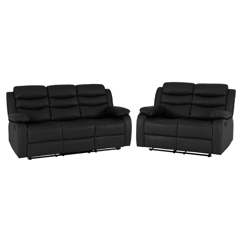 Roma 3+2 Recliner Sofa Suite Black Faux Leather