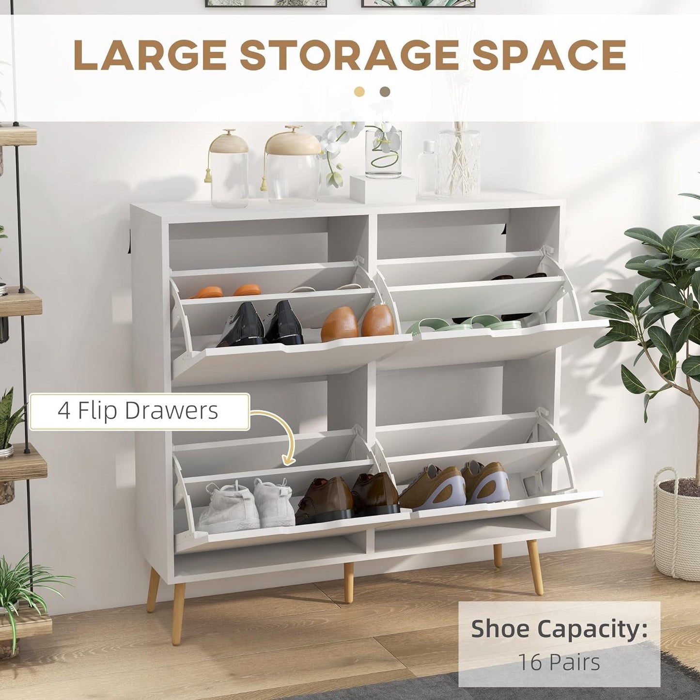 Shoe Storage Cabinet with 4 Flip Drawers