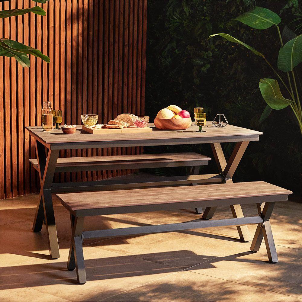 4 Seater Faux-Wood Garden Table Set