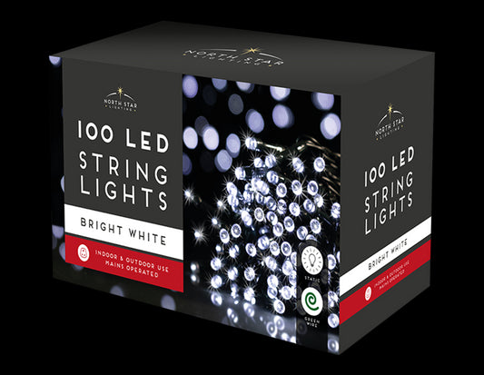 100 Led Mains  Christmas Lights - Bright White