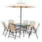 Beige 6 Seater Garden Set with Parasol & Table