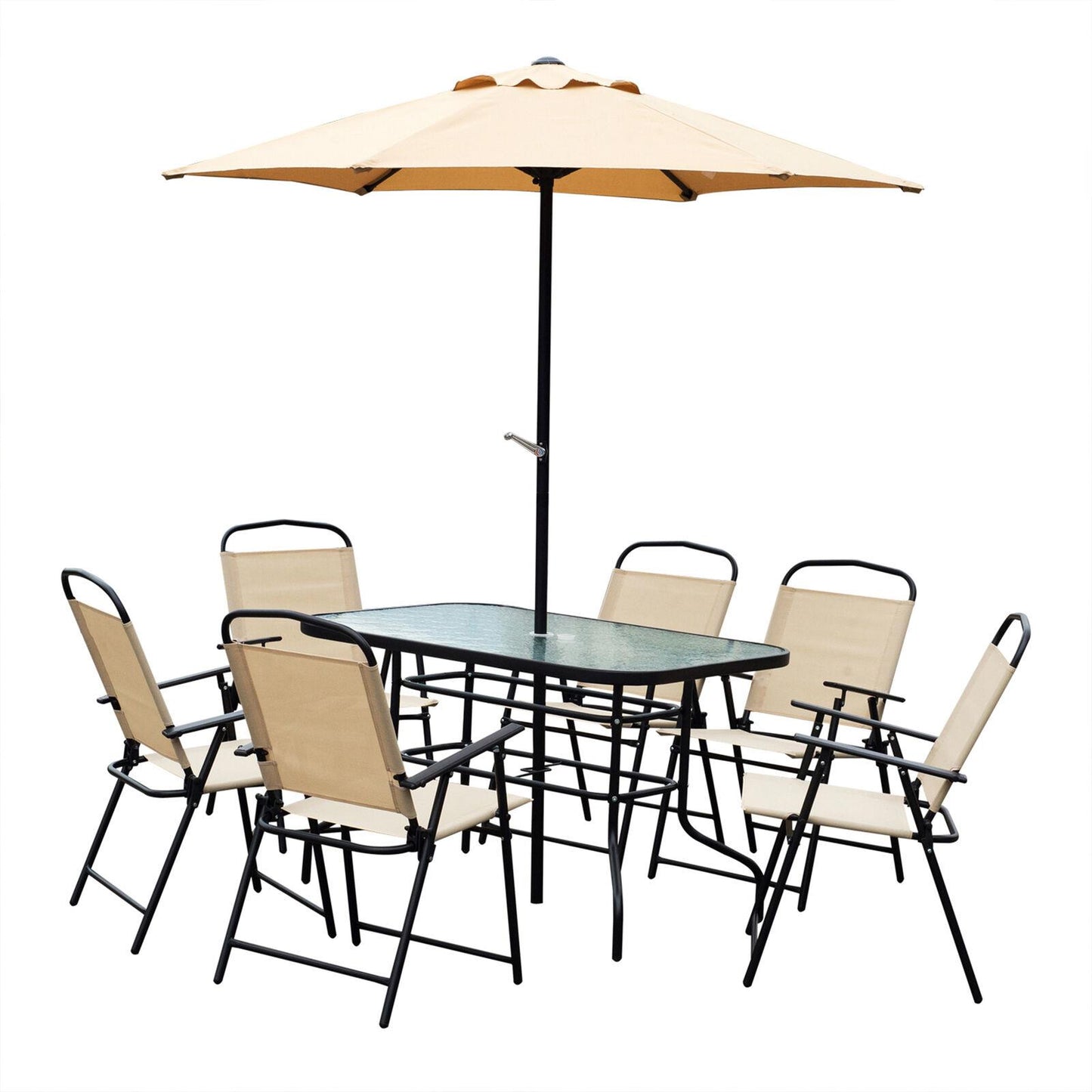 Beige 6 Seater Garden Set with Parasol & Table