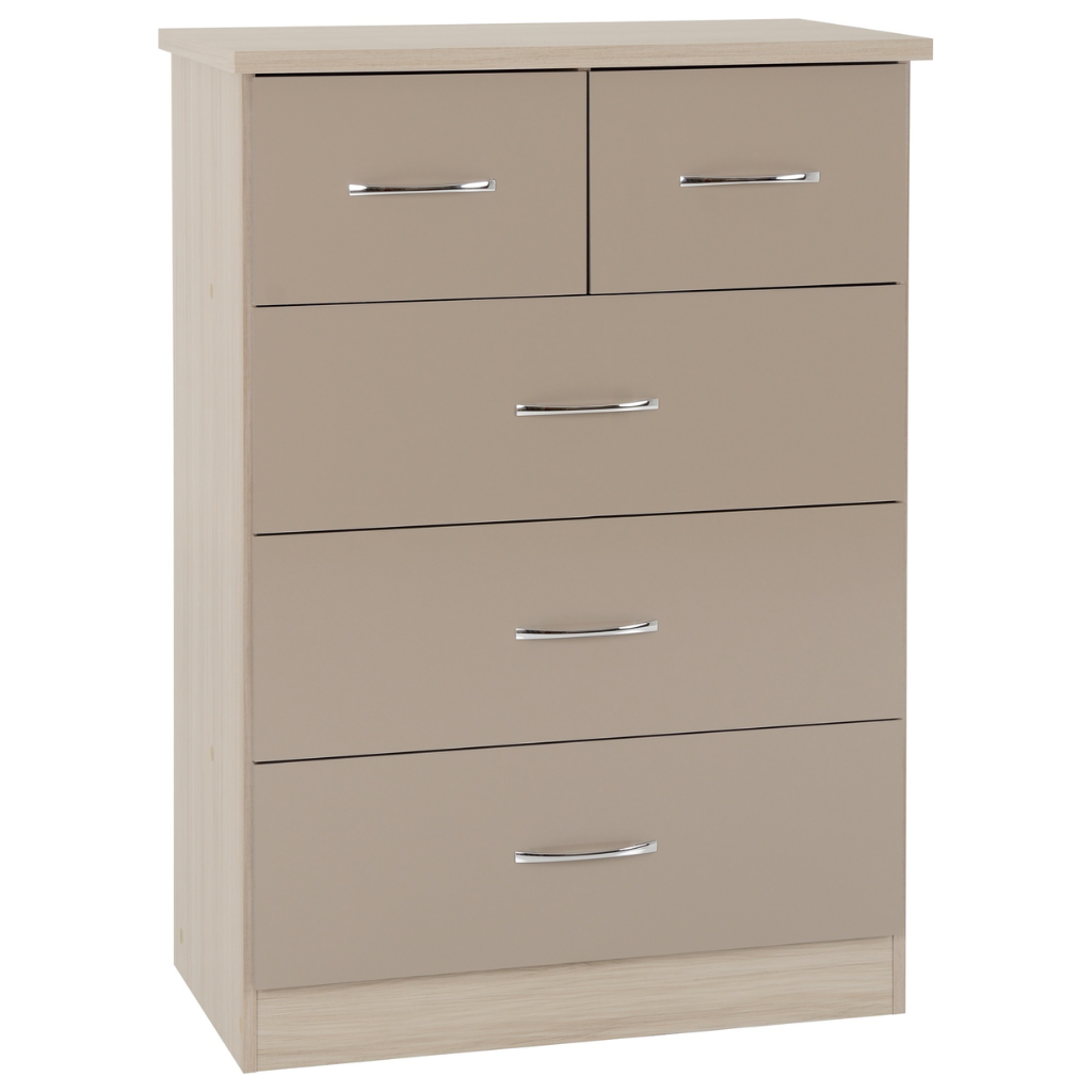 Nevada 3+2 Drawer Chest Grey Gloss/Light Oak Effect Veneer