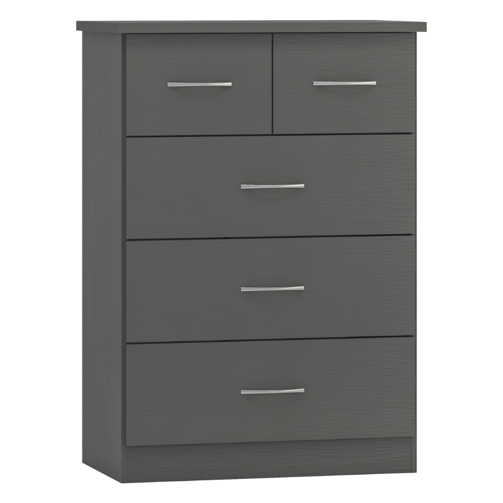 Nevada 3+2 Drawer Chest Grey Gloss/Light Oak Effect Veneer