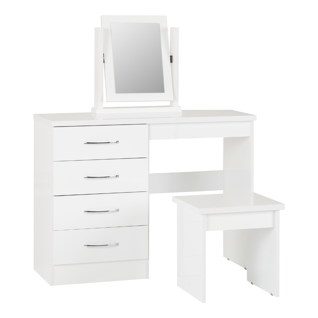 Nevada 4 Drawer Dressing Table Set Grey Gloss/Light Oak Effect Veneer