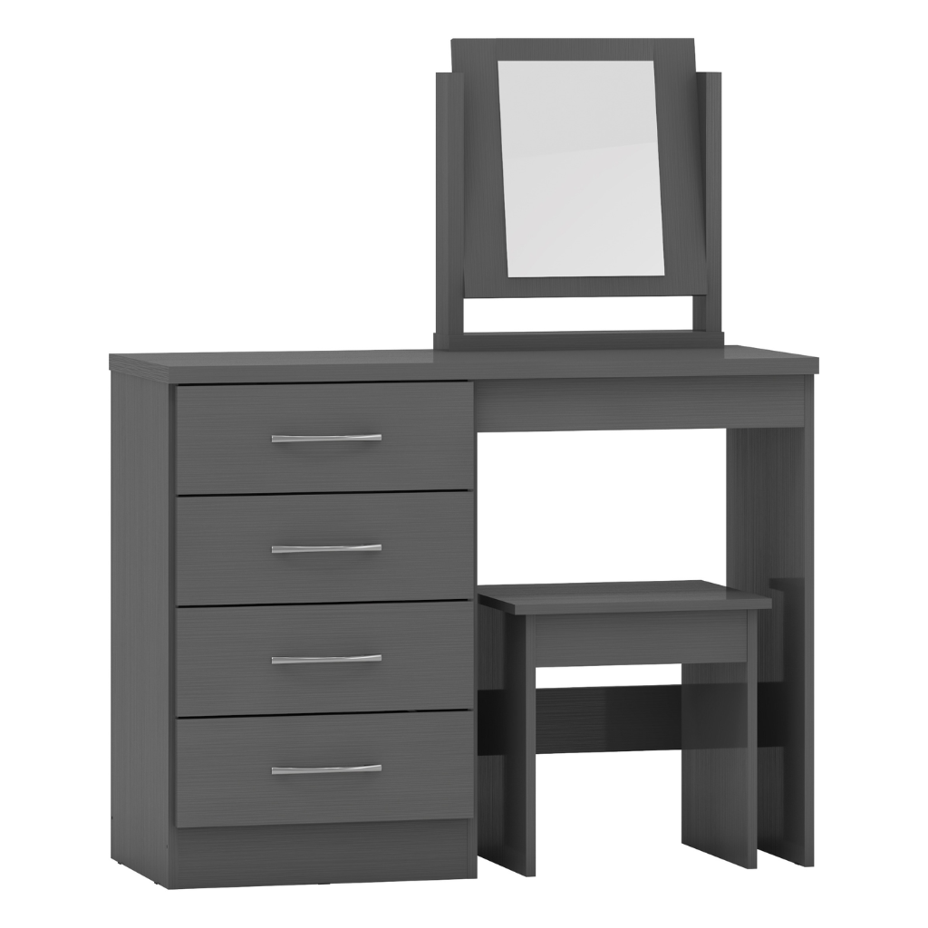 Nevada 4 Drawer Dressing Table Set Grey Gloss/Light Oak Effect Veneer