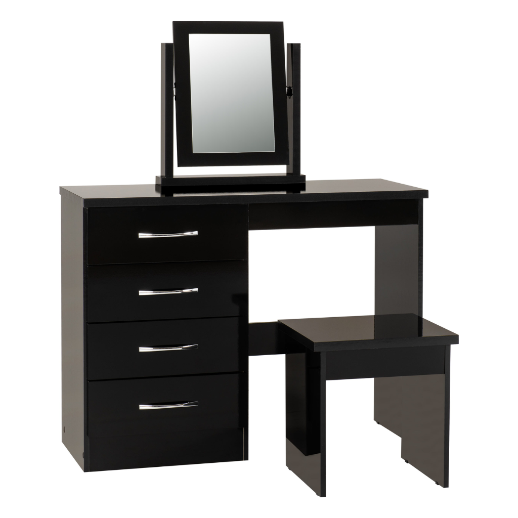 Nevada 4 Drawer Dressing Table Set Grey Gloss/Light Oak Effect Veneer