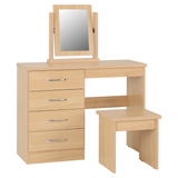 Nevada 4 Drawer Dressing Table Set Grey Gloss/Light Oak Effect Veneer