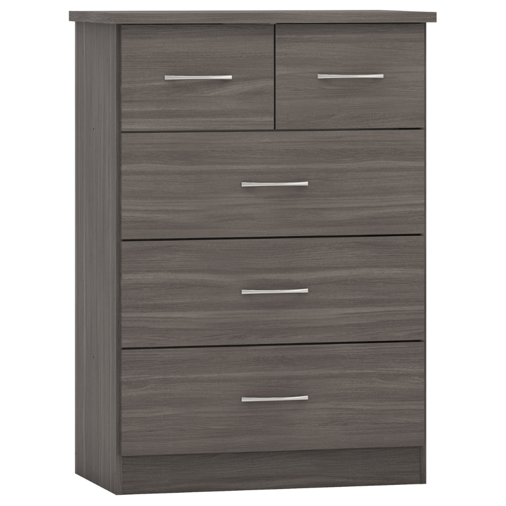 Nevada 3+2 Drawer Chest Grey Gloss/Light Oak Effect Veneer