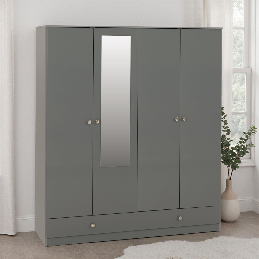 Denver 4 Door 2 Drawer Mirrored Wardrobe