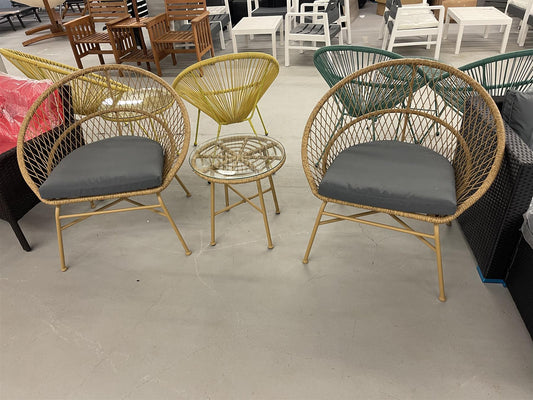 Natural Bistro Set 2 Rattan Chairs & Table