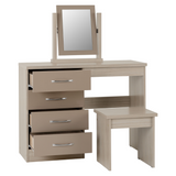 Nevada 4 Drawer Dressing Table Set Grey Gloss/Light Oak Effect Veneer