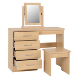 Nevada 4 Drawer Dressing Table Set Grey Gloss/Light Oak Effect Veneer