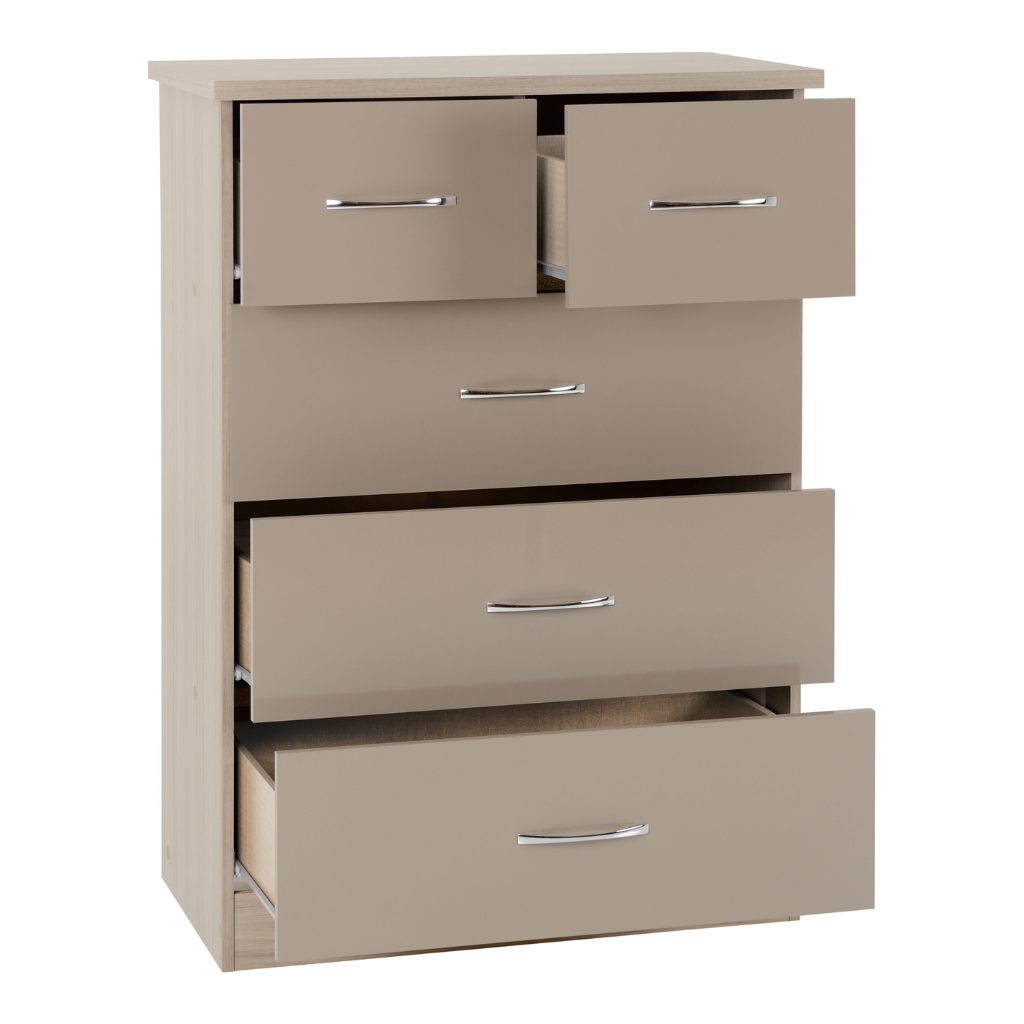 Nevada 3+2 Drawer Chest Grey Gloss/Light Oak Effect Veneer