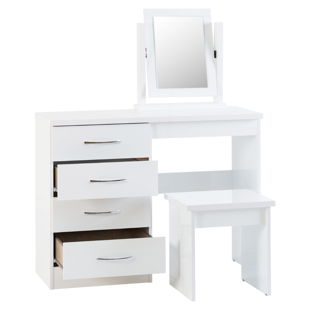 Nevada 4 Drawer Dressing Table Set Grey Gloss/Light Oak Effect Veneer