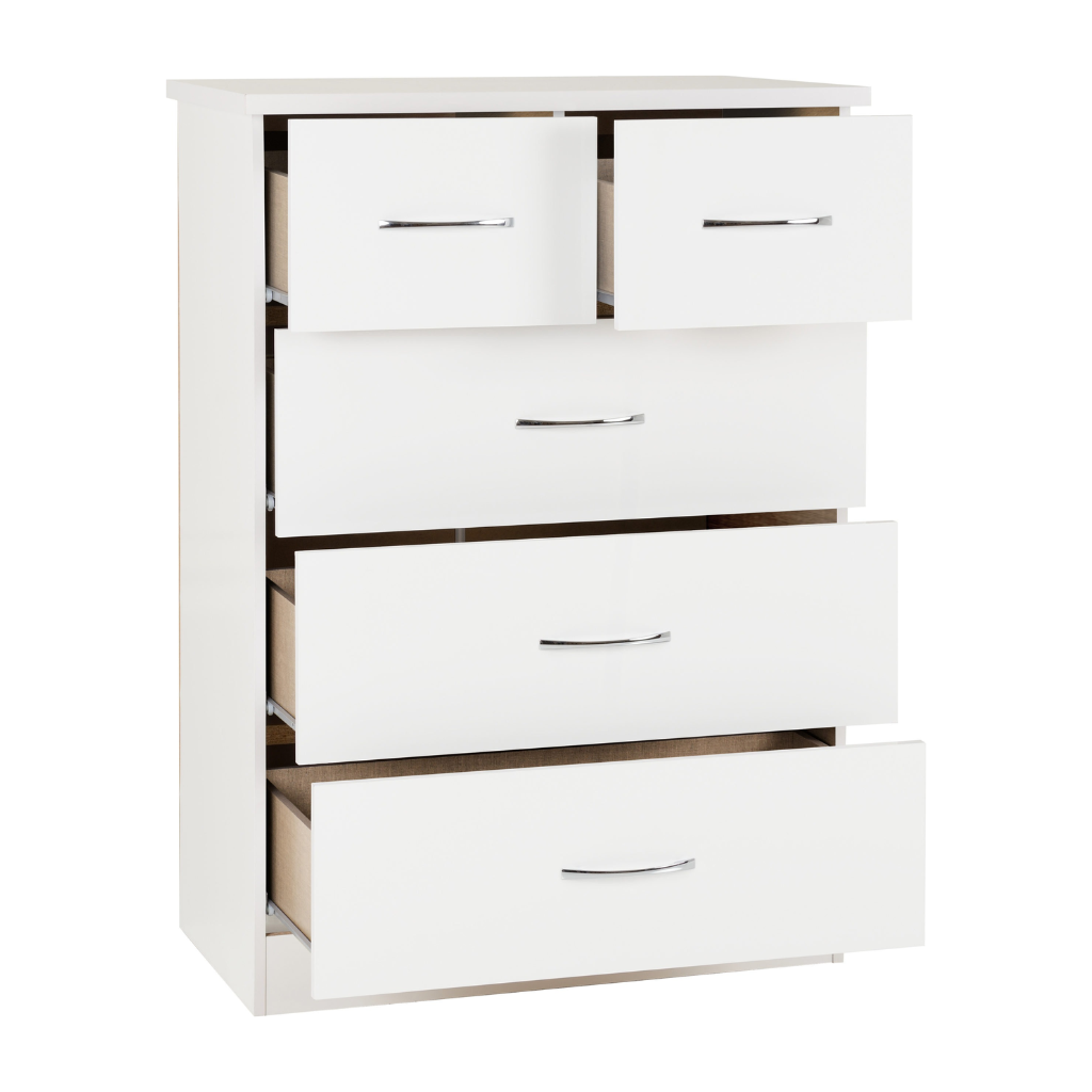 Nevada 3+2 Drawer Chest Grey Gloss/Light Oak Effect Veneer