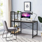 Brown Wooden Computer Desk Writing Table with 4-Tier Reversible Bookshelf