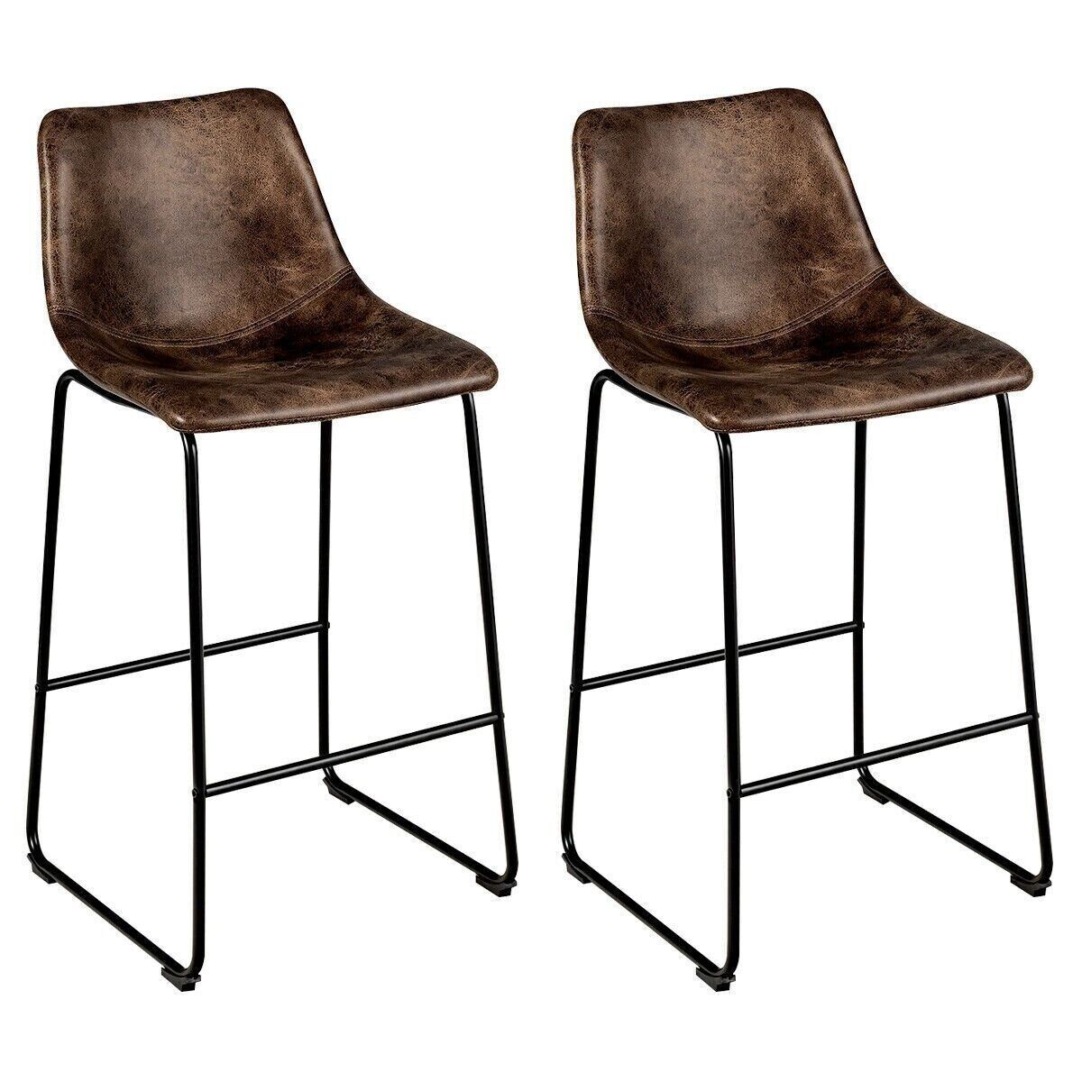 Set Of 2 Brown Faux Suede Bar Stools