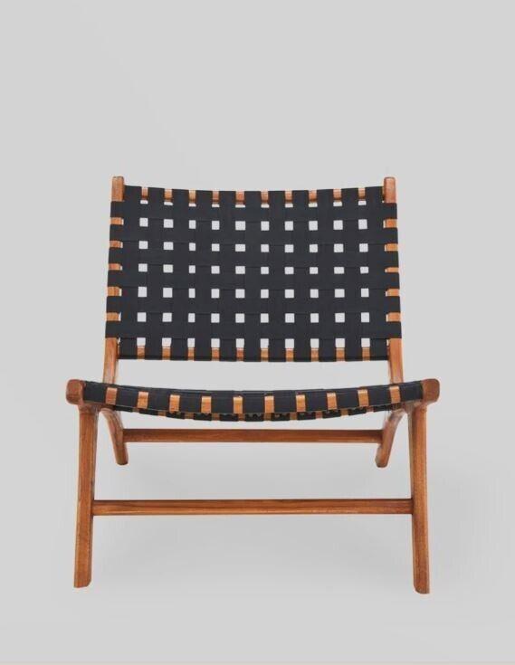 Black Woven Accent Chair with Wooden Frame