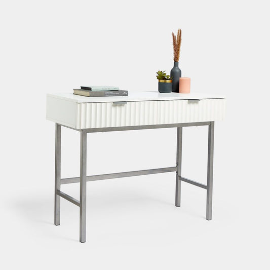 Roma White Ridged 2 Drawer Console Table