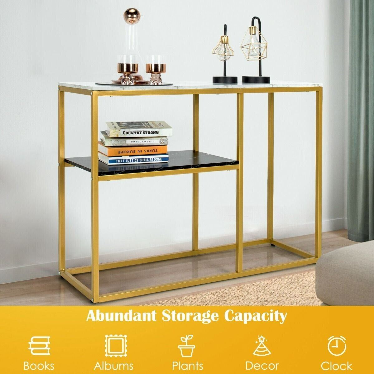 Gold Metal Console Table Marble Top