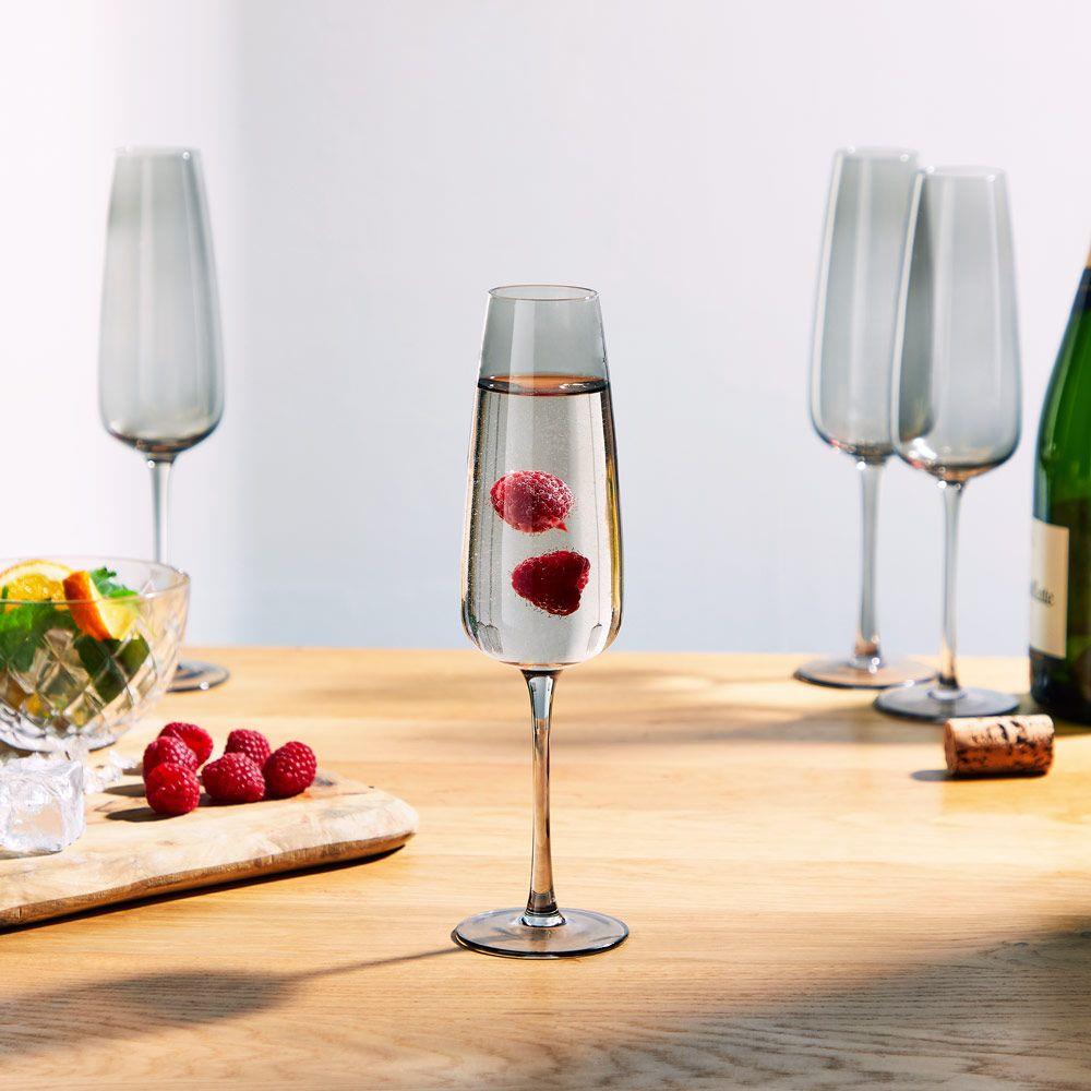 Set of 4 Grey Tinted Champagne Glasses