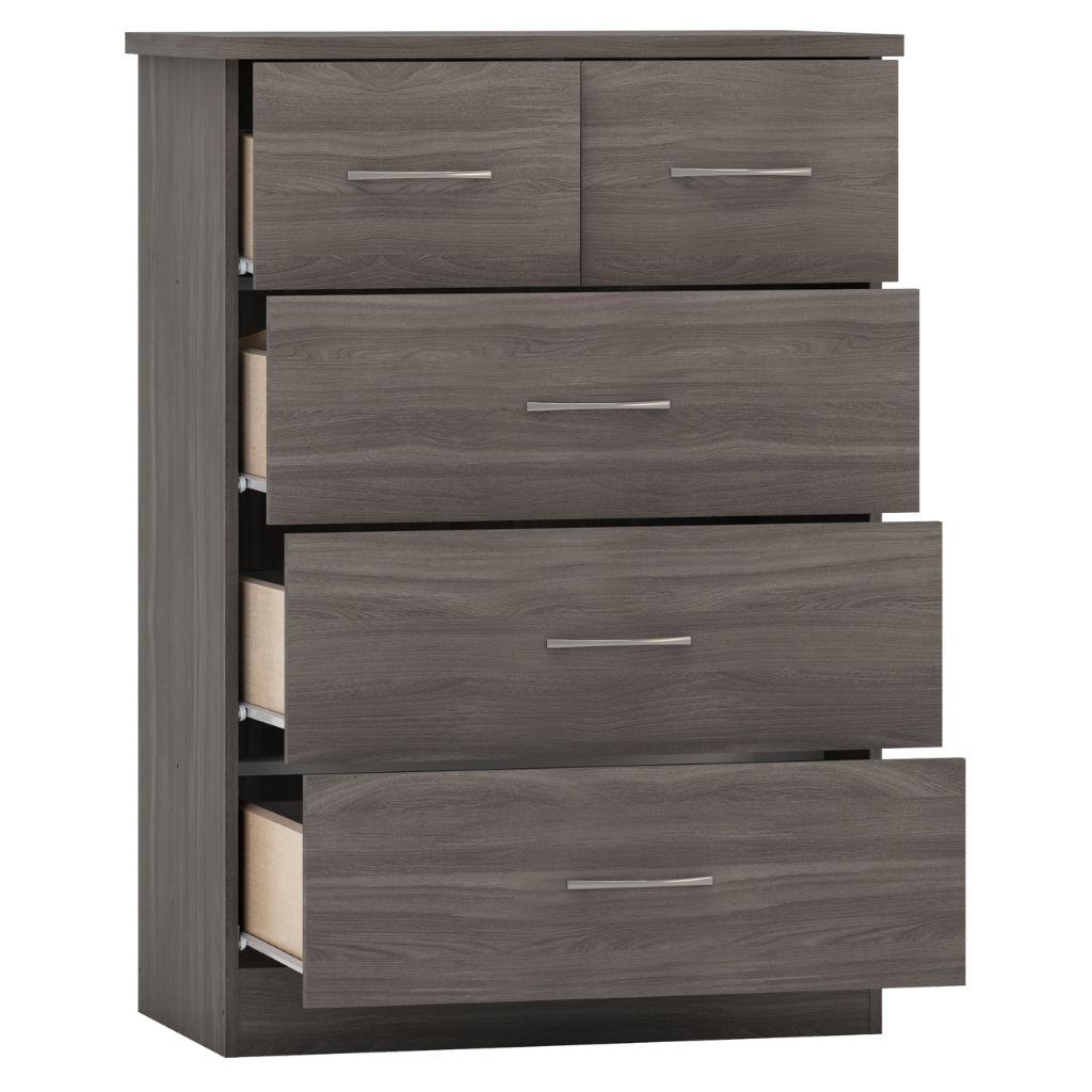 Nevada 3+2 Drawer Chest Grey Gloss/Light Oak Effect Veneer