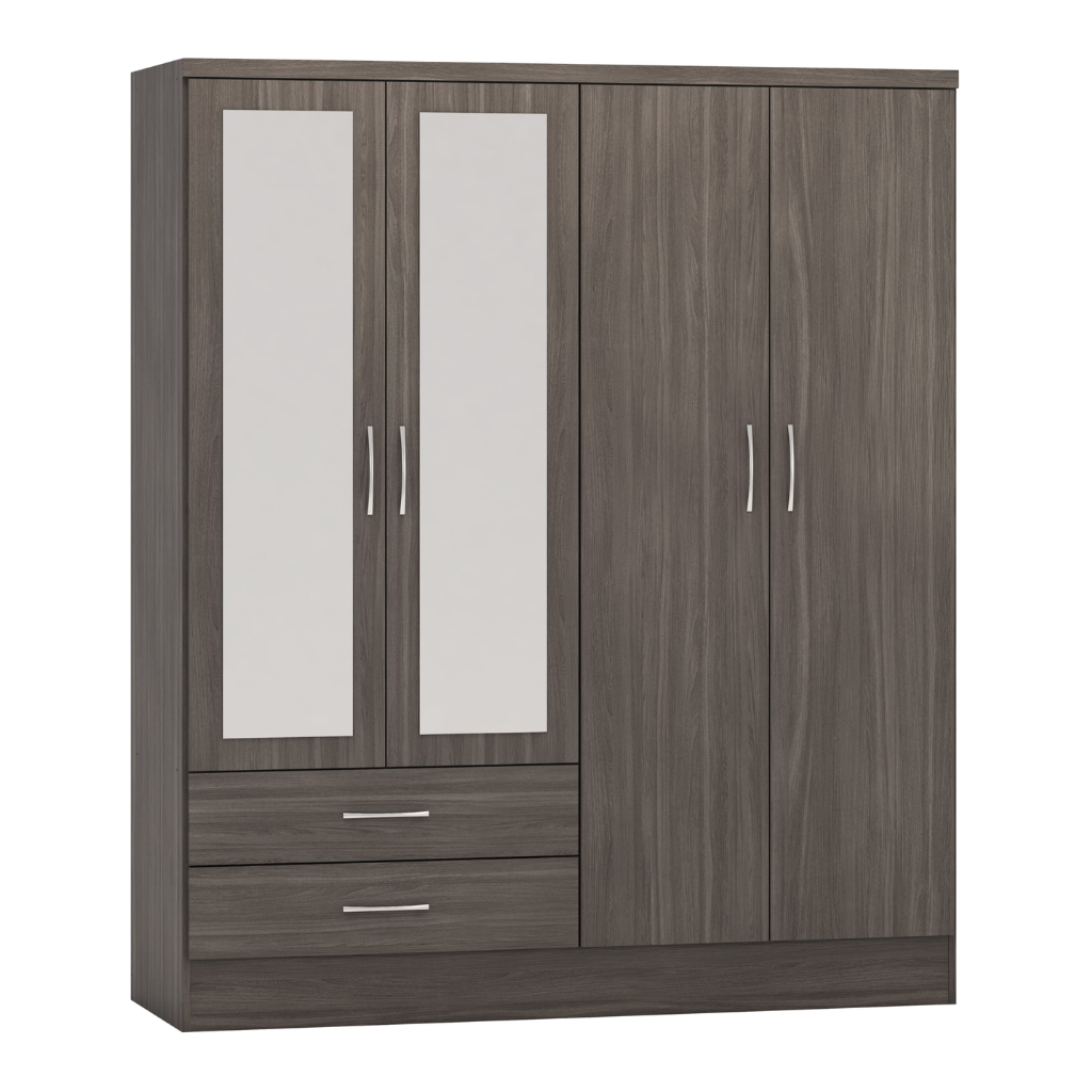 Nevada 4 Door 2 Drawer Mirrored Wardrobe