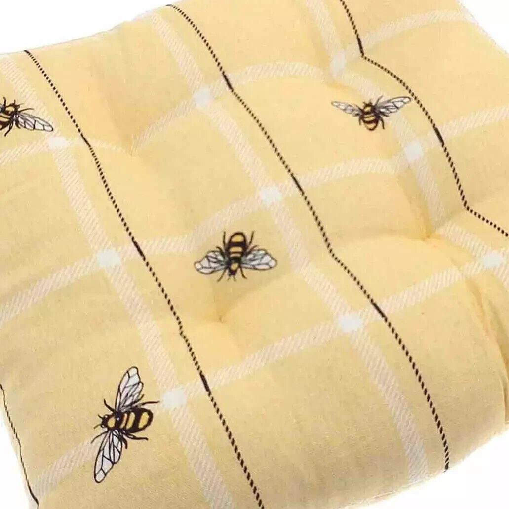 Square Cushion Bee Design Check - Yellow 38 x 38cm Kitchen Chair Seat Pad