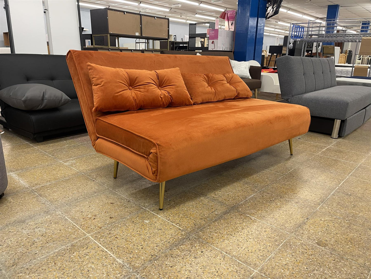 Double Orange Velvet Sofa Bed