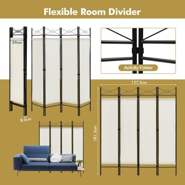 White 4-Panel Room Divider
