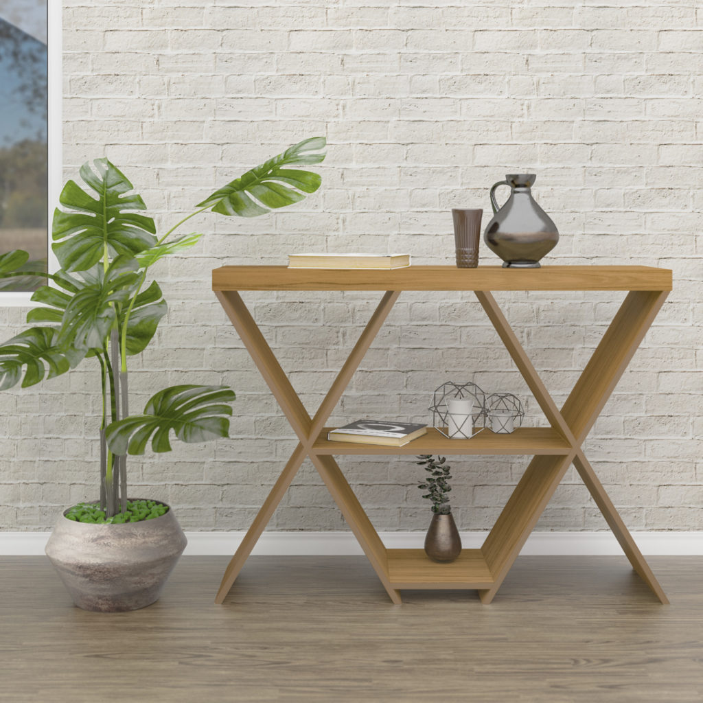 Naples Console Table Oak Effect Finish with Undershelves