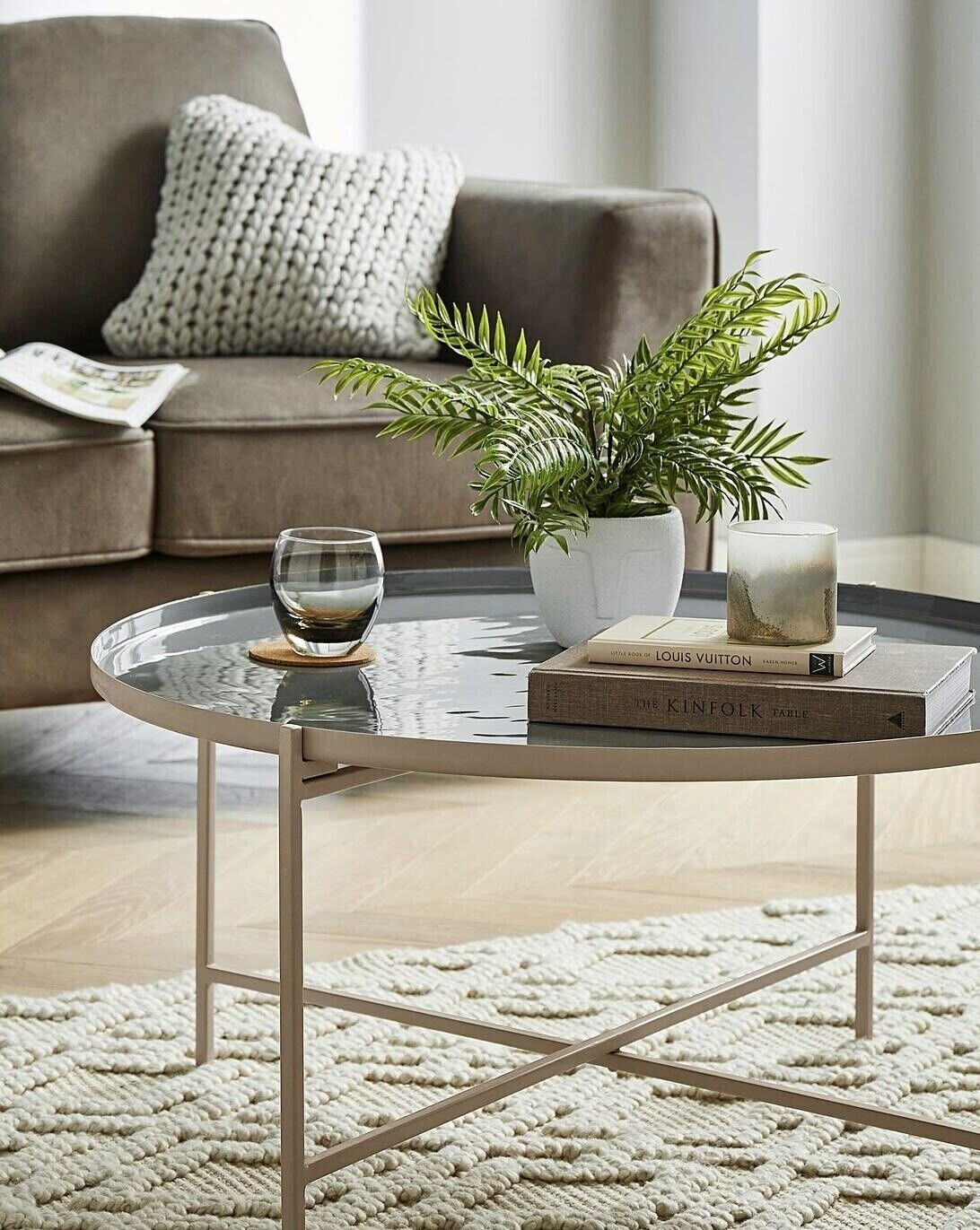 Zuri Grey Round Coffee Table Round Modern Tray Removable Top Foldable