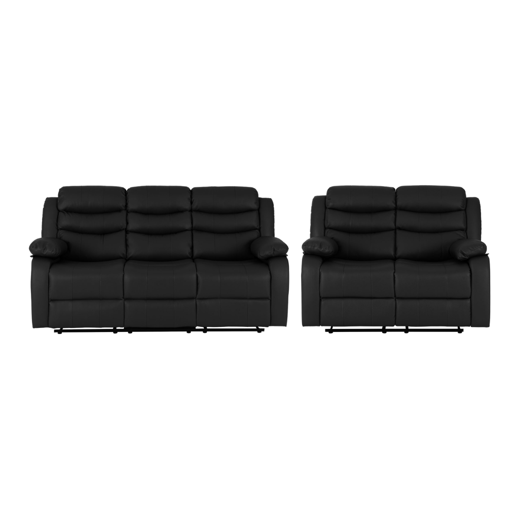 Roma 3+2 Recliner Sofa Suite Black Faux Leather