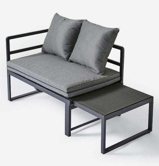 2 Seater Grey Garden Patio Extendable Bench With Cushions