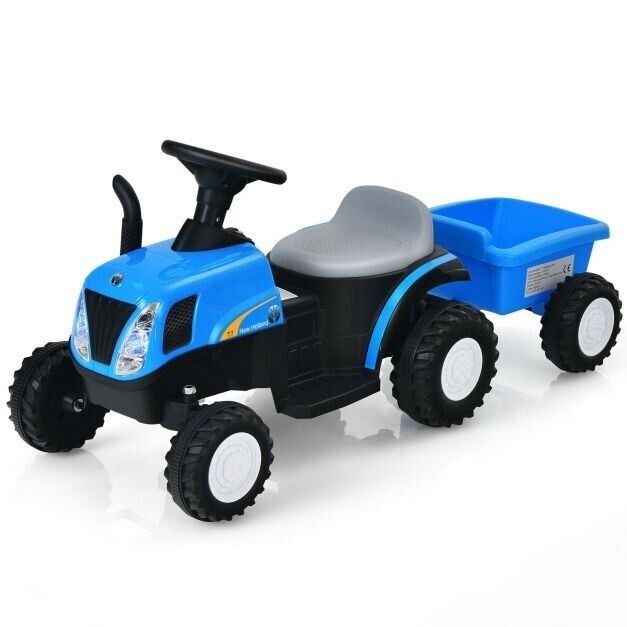 Blue Ride on Tractor Detachable Trailer, Light & Music