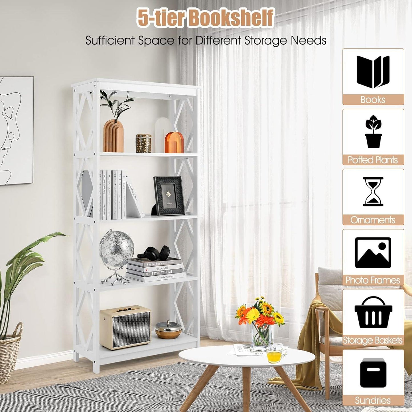White 4 Tier Bookshelf