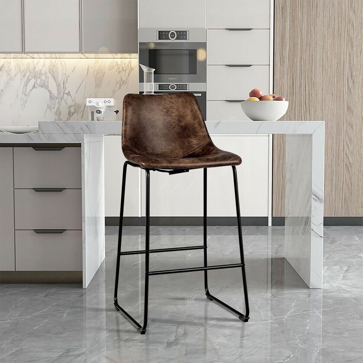 Set Of 2 Brown Faux Suede Bar Stools
