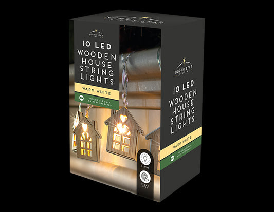 10 LED Wooden House String Lights 2.1M