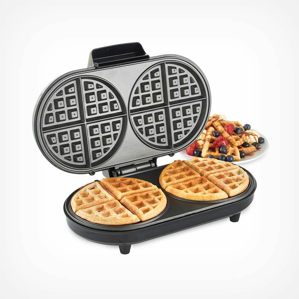 Dual Round Waffle Maker Iron Compact Design Non-stick Homemade