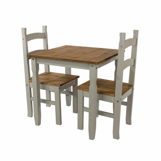 Grey Waxed Pine Square Dining Table & 2 Chairs