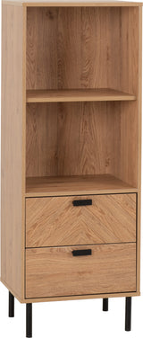 Leon 2 Drawer 2 Shelf Cabinet Medium Oak Effect Metal Legs