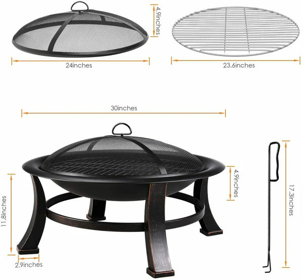 30" Metal Fire Pit with Waterproof Cover