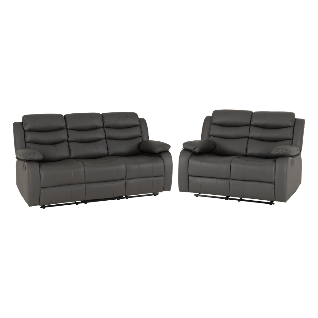 Roma 3+2 Recliner Sofa Suite Black Faux Leather