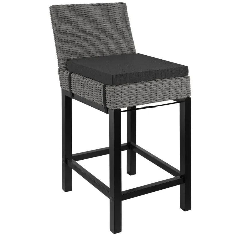 Polyrattan Weave Bar stool Kitchen Dining Chair And Cushion Grey