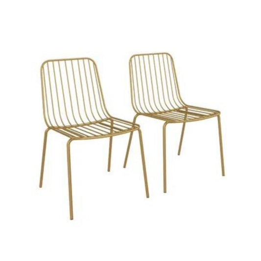 Colden Set of 2 Metal Wire Frame Dining Chairs Gold Finish Pair Modern Home Decor Chair