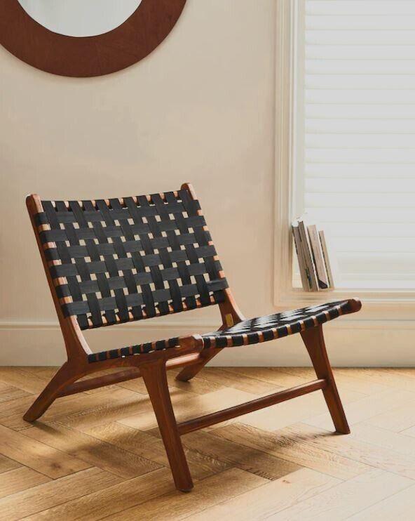 Black Woven Accent Chair with Wooden Frame