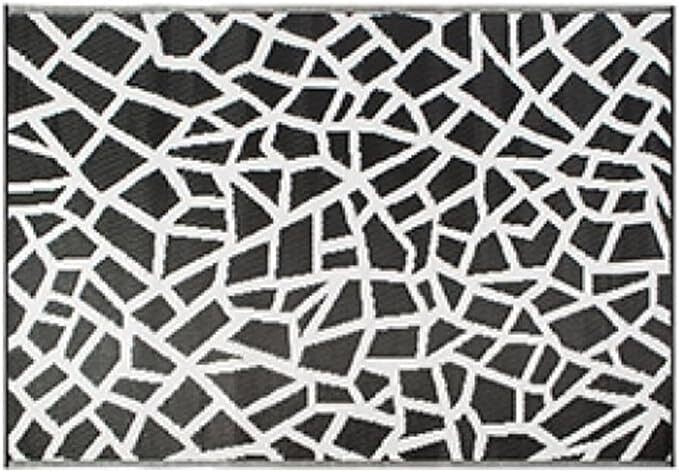 Patio Garden Mat Rug Indoor Outdoor Black & White Modern Design 180cm x 120cm