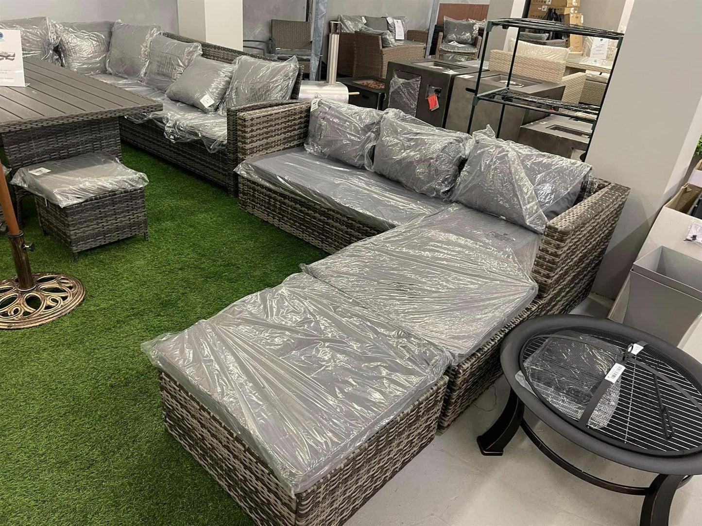 Grey Rattan Corner Sofa Set with Matching Extender Unit